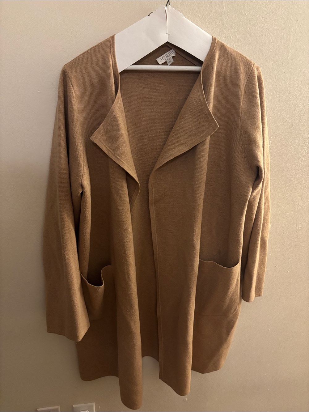 J. Crew Camel Open-Front Long Merino Sweater Cardigan